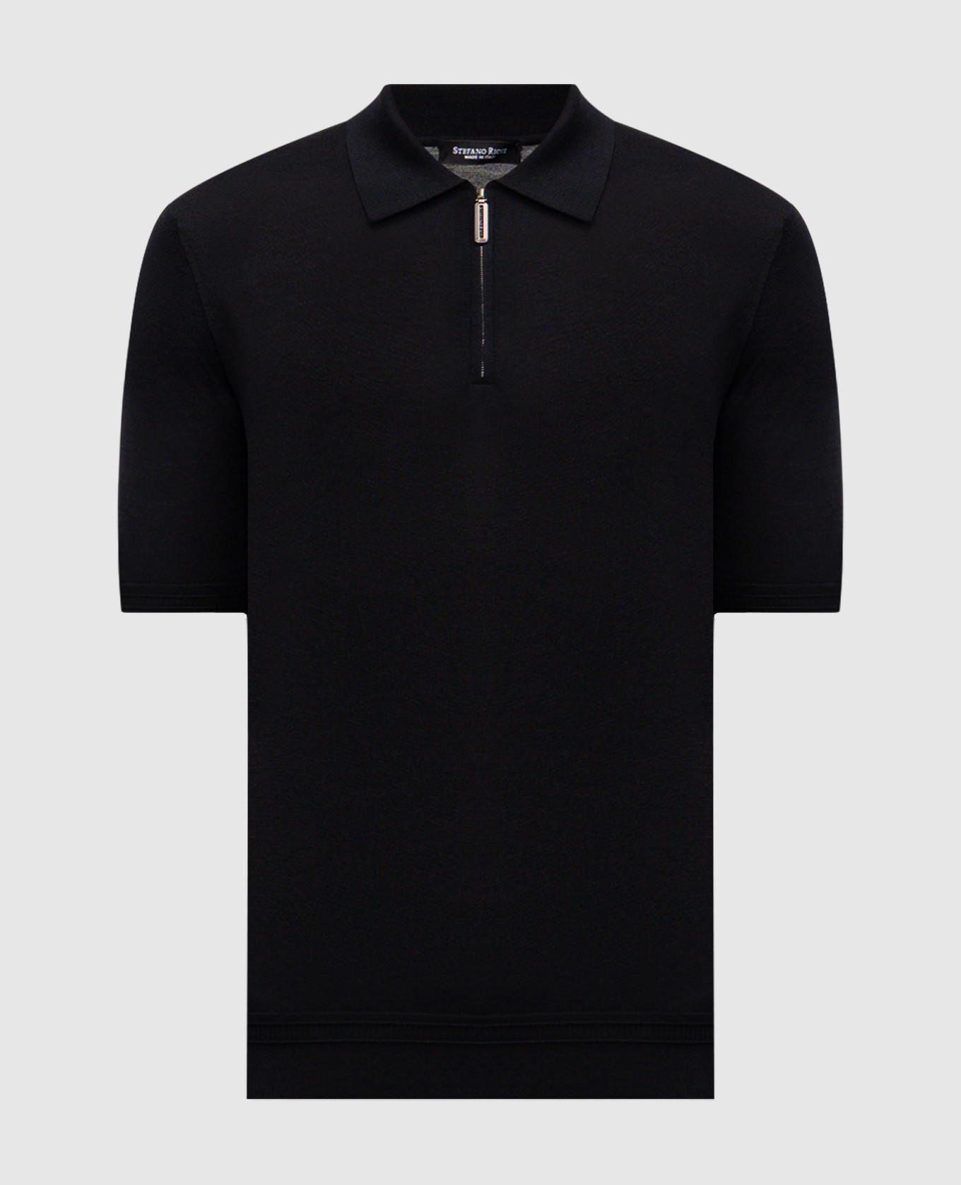 Черное поло из шелка с вышивкой логотипа монограммы