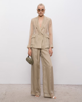 Max Mara Бежевые штаны OLIVI из шелка MXEOLIVI