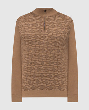 Stefano Ricci Коричневый джемпер с шерстью, шелком и кашемиром в узор KE08015L01E25371