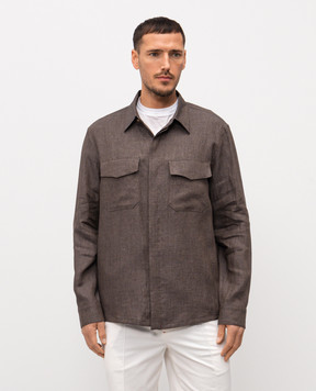 Canali Коричнева сорочка з льону з емблемою AE0595831021