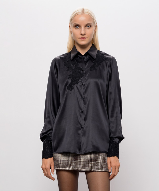 Ermanno Scervino Life Черная блуза из шелка с кружевом D494K606TBW изображение 3