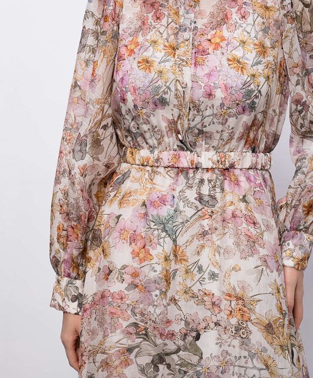 Nissa Бежевое платье из льна и шелка в цветочный принт RC16550 изображение 4