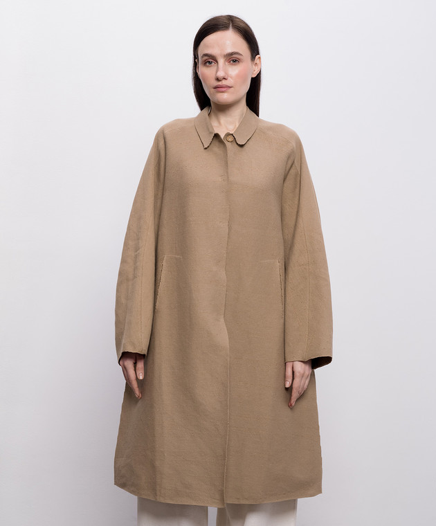 BOBOUTIC Коричневое пальто с леном 5059 изображение 3