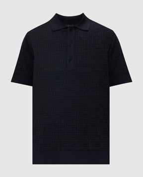 Balmain Синє поло з вовни та льону у візерунок GH1GB044KI03