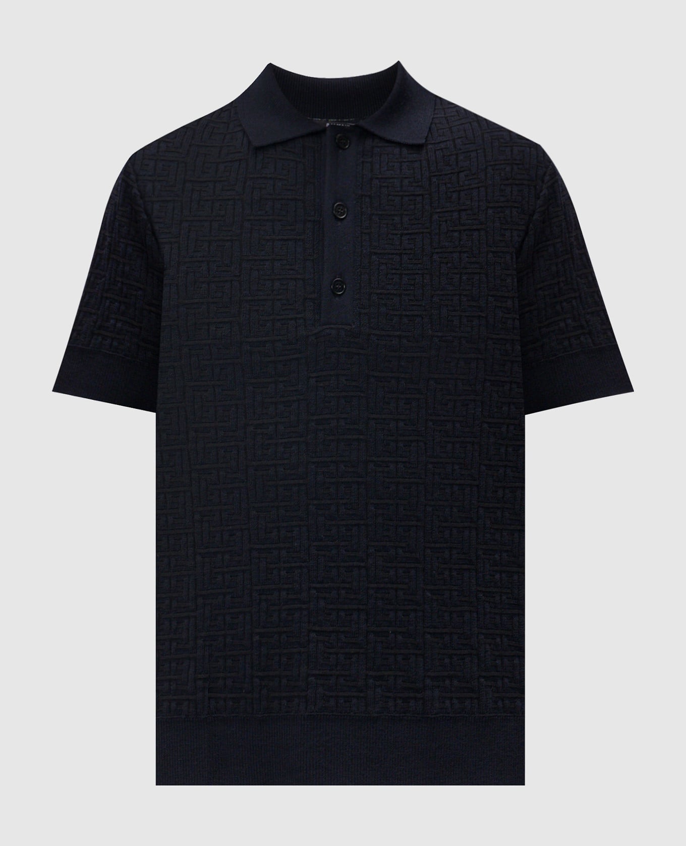 Синее поло из шерсти и льна в узор