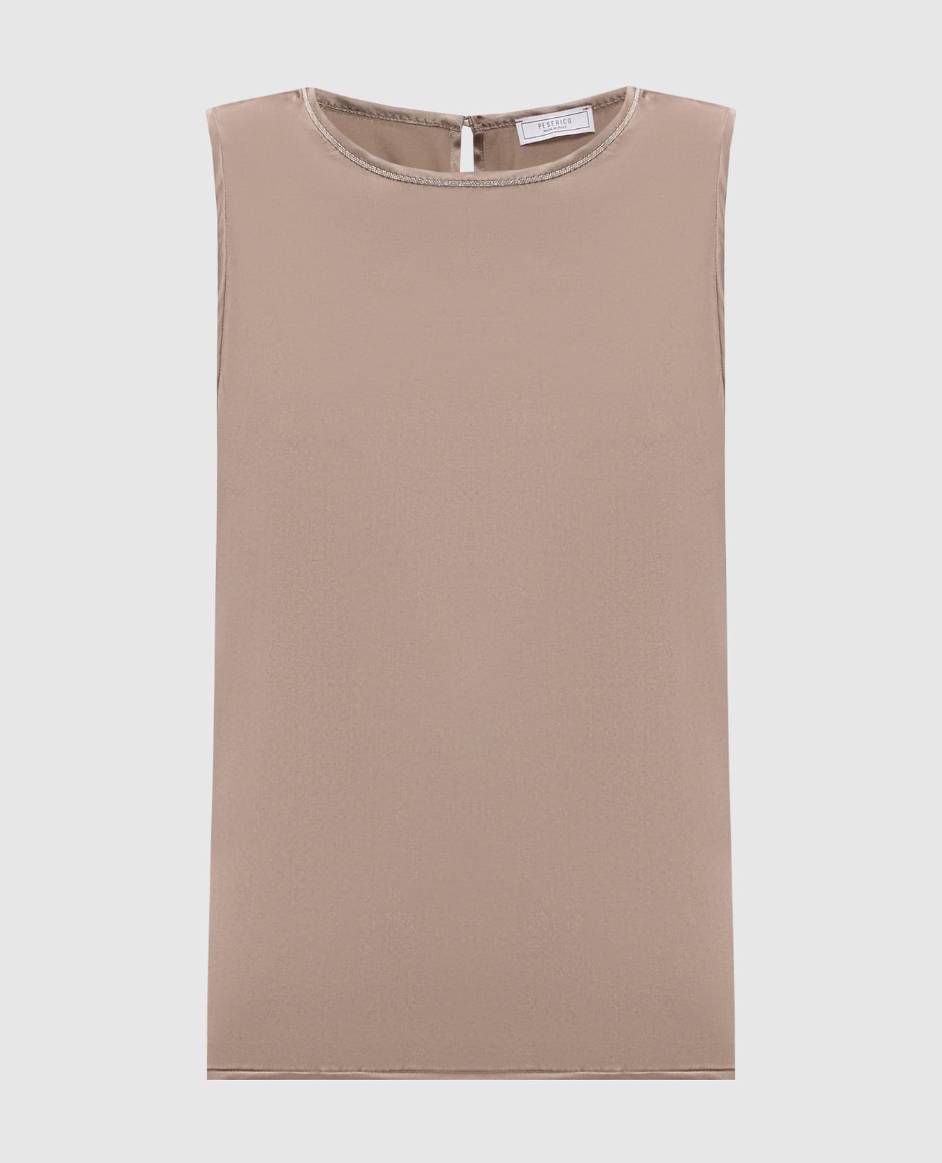 Коричневый топ из шелка с цепочкой