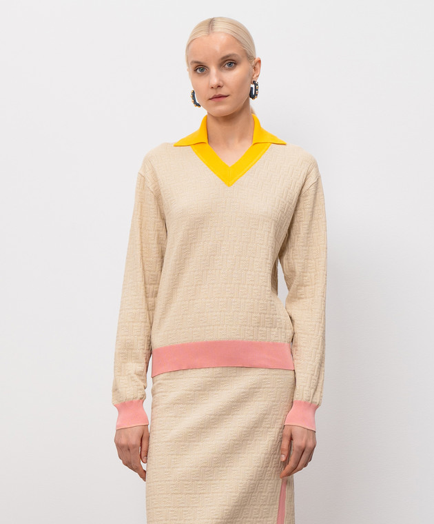 Fendi Бежевый джемпер с шелком в узор FZXE95AW4S изображение 3