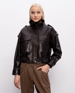 Babe Pay Pls Коричневая кожаная куртка с накладными карманами 2605AMAZON