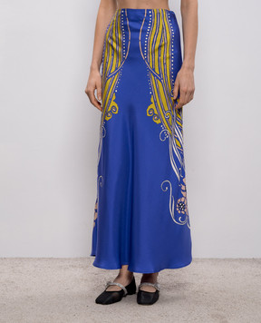 La DoubleJ Синяя юбка макси из шелка в принт SKI0127SIL017ATL03