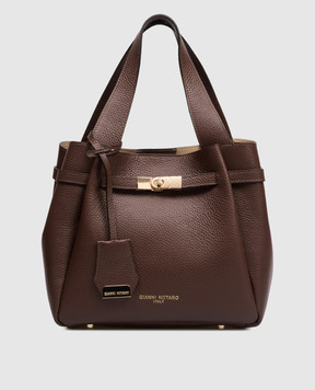 Gianni Notaro Коричнева шкіряна сумка-тоут Dollaro 223DOLLAROORO