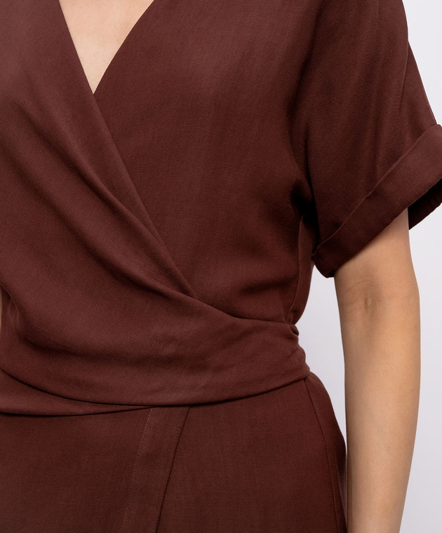 Brunello Cucinelli Коричнева сукня на запах з льоном MH126AHG41 зображення 5