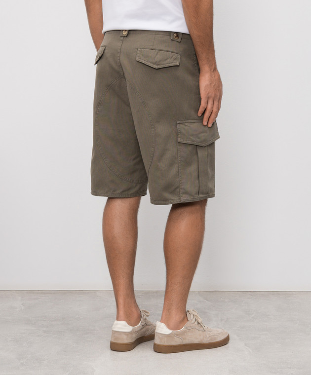 Brunello Cucinelli Шорты-карго цвета хаки со льном MP44DU0075 изображение 4
