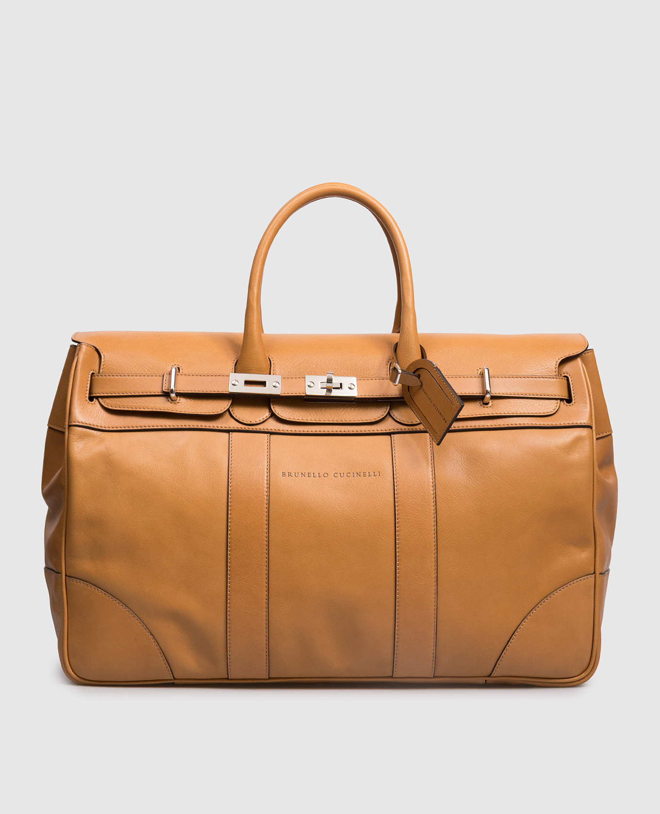 

Коричневая кожаная дорожная сумка с логотипом, Коричневый, Дорожные сумки