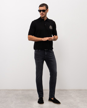 Dolce&Gabbana Черное поло из хлопка с монограммой логотипа GXZ02ZJBCIU