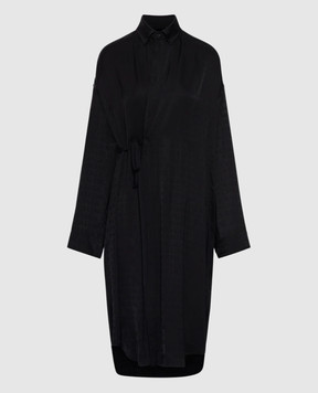 Balenciaga Чорна сукня-сорочка в тканий візерунок логотипа 857339TTO54