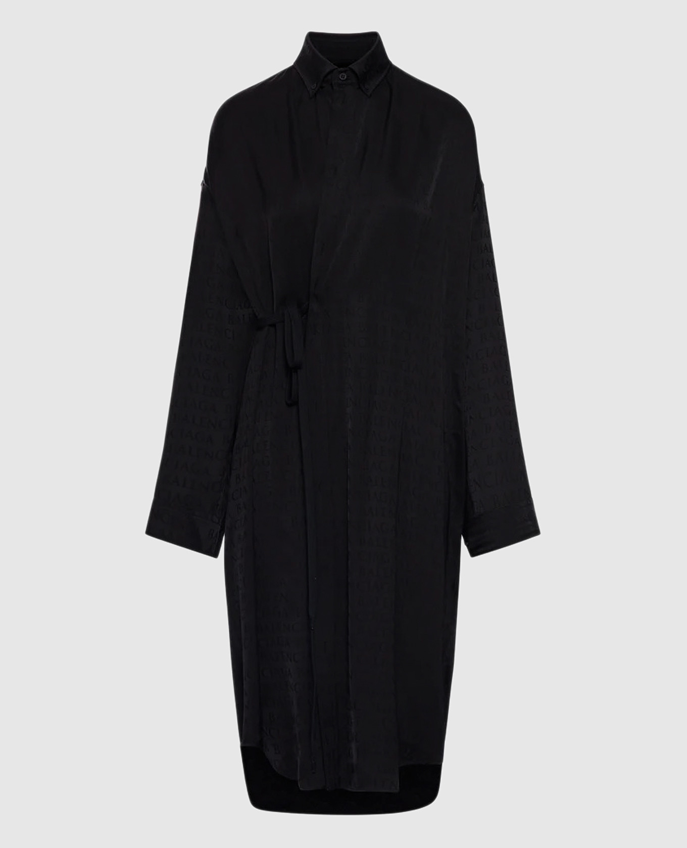 

Черное платье-рубашка в логотипе тканый узор, Черный, Прямые брюки