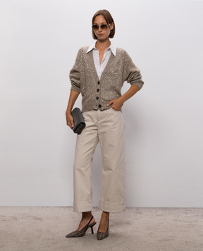 Brunello Cucinelli Бежевий кардиган з вовною в паєтки MRG562506