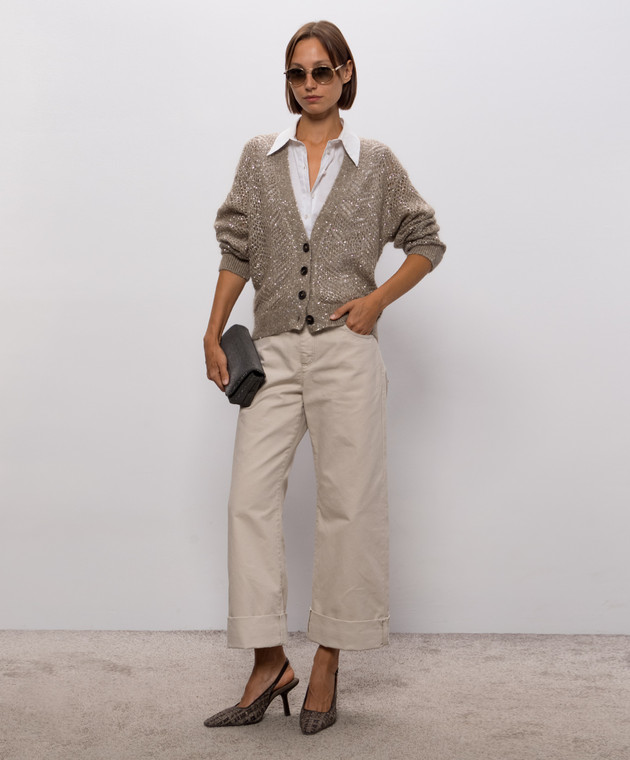 Brunello Cucinelli Бежевий кардиган з вовною в паєтки MRG562506 зображення 2
