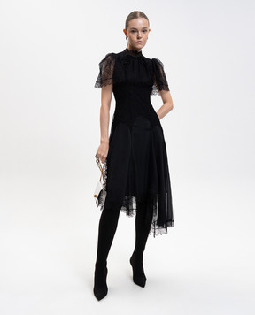 Alexander McQueen Чорна сукня міді з мереживом 843633QZAPW