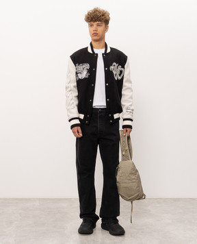 Off-White Чорний бомбер Cat Off Varsity з вовною 44MEH053F26F001