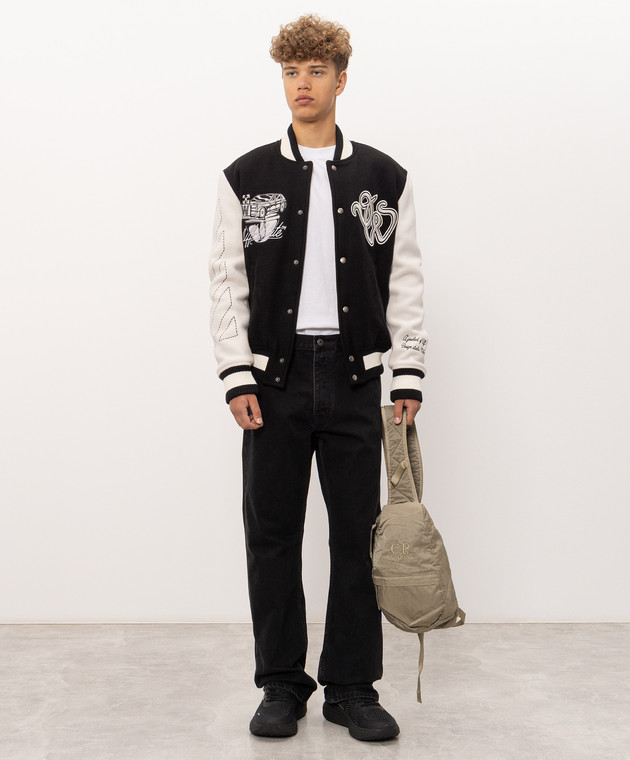 Off-White Чорний бомбер Cat Off Varsity з вовною 44MEH053F26F001 зображення 2