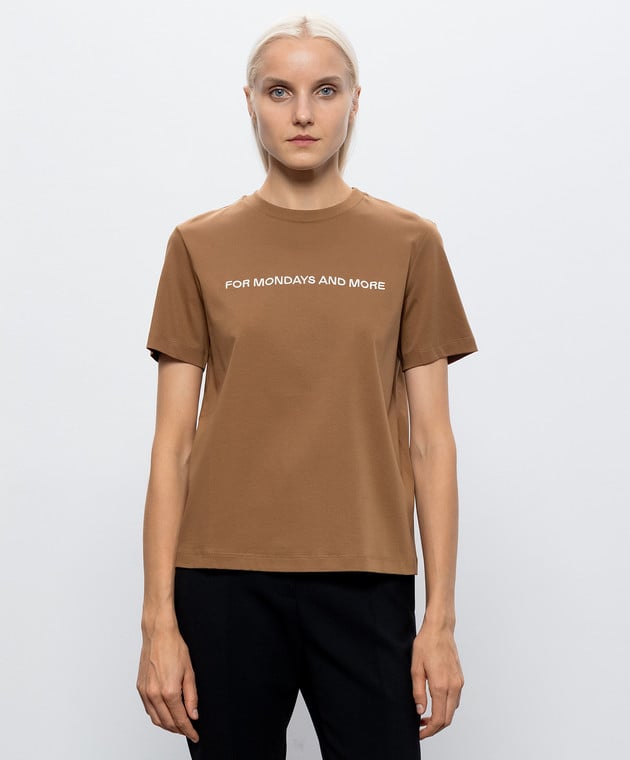 Max Mara Коричневая футболка LEXPLOIT с вышивкой MMLEXPLOIT изображение 3