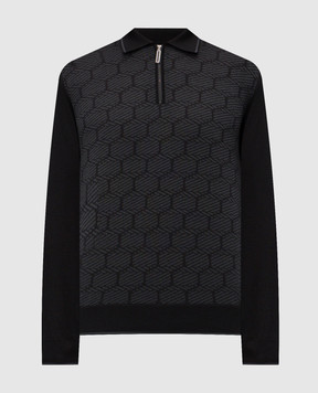 Stefano Ricci Чорне поло з кашеміру і шовку у візерунок K808100P30F25477