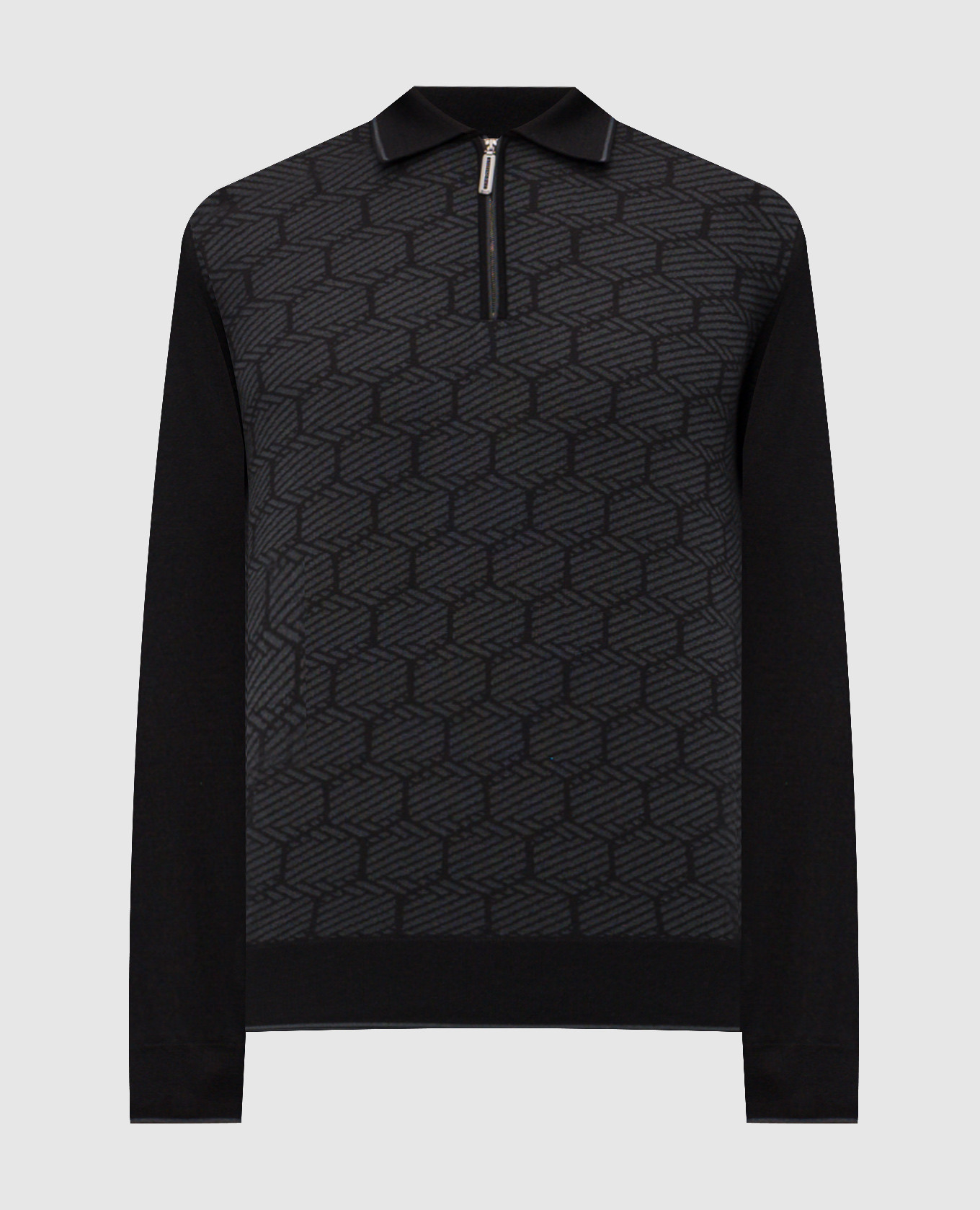 Черное поло с кашемиром и шелком в узор