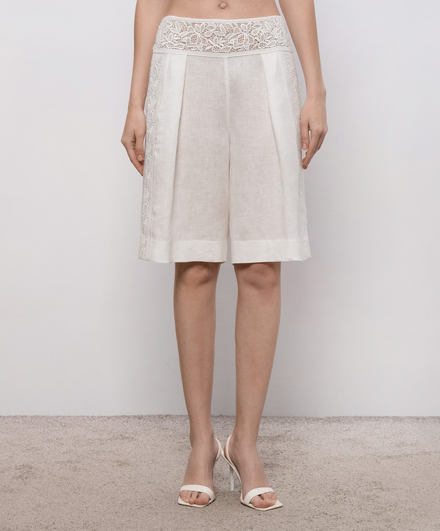 Ermanno Scervino Life Бермуды цвета айвори из льна D484P611GQII изображение 3