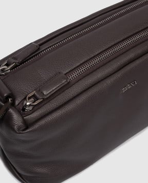 Ermenegildo Zegna Коричневий шкіряний несесер з логотипом BAGsh