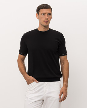 Bertolo Cashmere Чорна футболка з контрастним окантуванням 902204002056