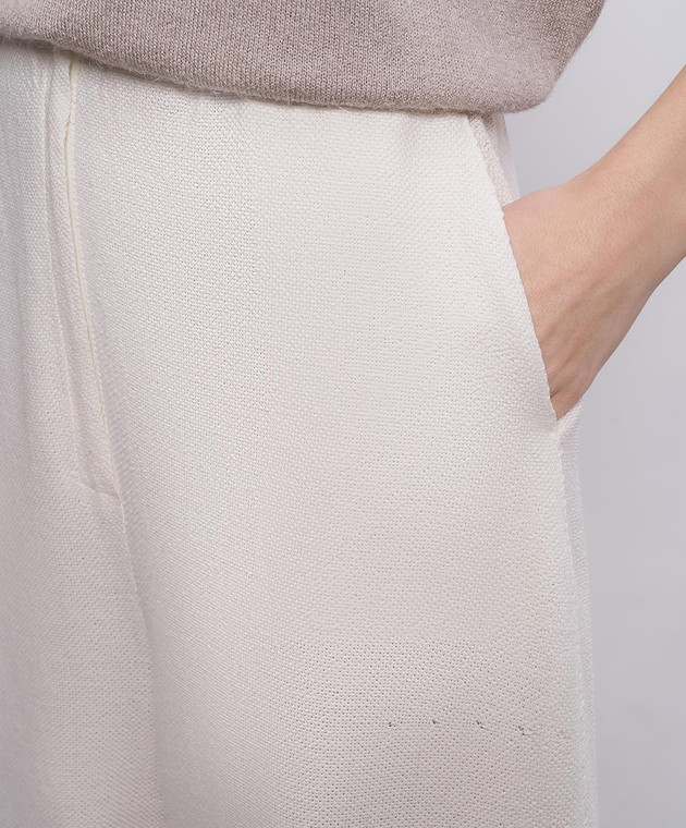 BOBOUTIC Штани кольору айворі із шовку та льону 5025 зображення 5