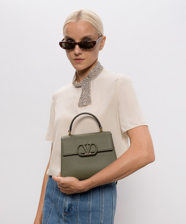 Valentino Зеленая кожаная сумка-сетчел VLogo 9W2B0T85YCZ изображение 2