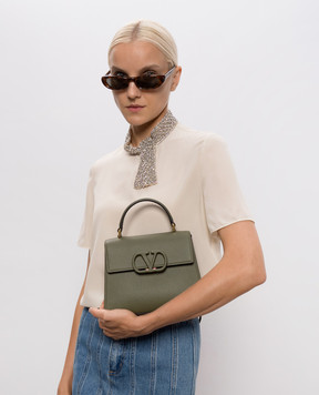 Valentino Зелена шкіряна сумка-сетчел VLogo 9W2B0T85YCZ