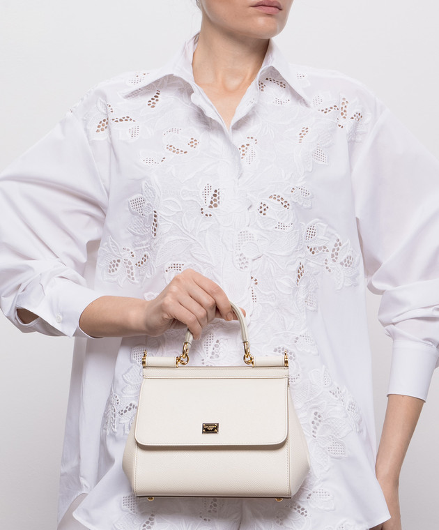 Dolce&Gabbana Белая кожаная сумка Sicily с логотипом BB6003B1001 изображение 2