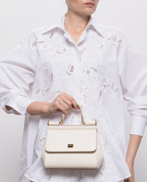 Dolce&Gabbana Біла шкіряна сумка Sicily з логотипом BB6003B1001