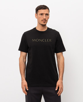 Moncler Чорна футболка з фактурним логотипом L10918C0007589B8U