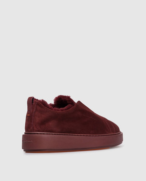 Santoni Бордовые замшевые кроссовки на меху с логотипом WBCD61323BORPSAP