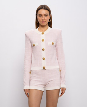 Balmain Рожевий твідовий кардиган GF1KL000KJ48