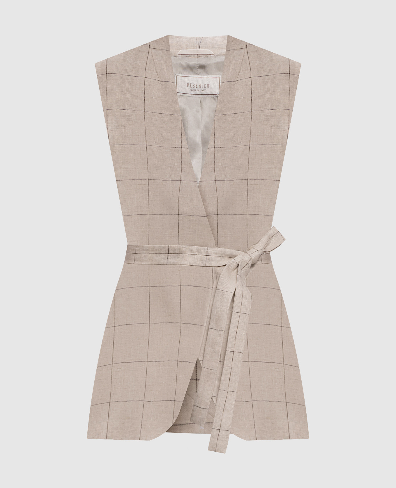 Серый жилет в клеточку из льна