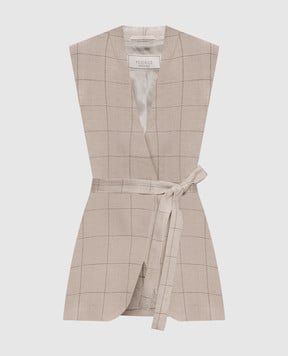 Peserico Сірий жилет в клітинку з льону A03030A02638