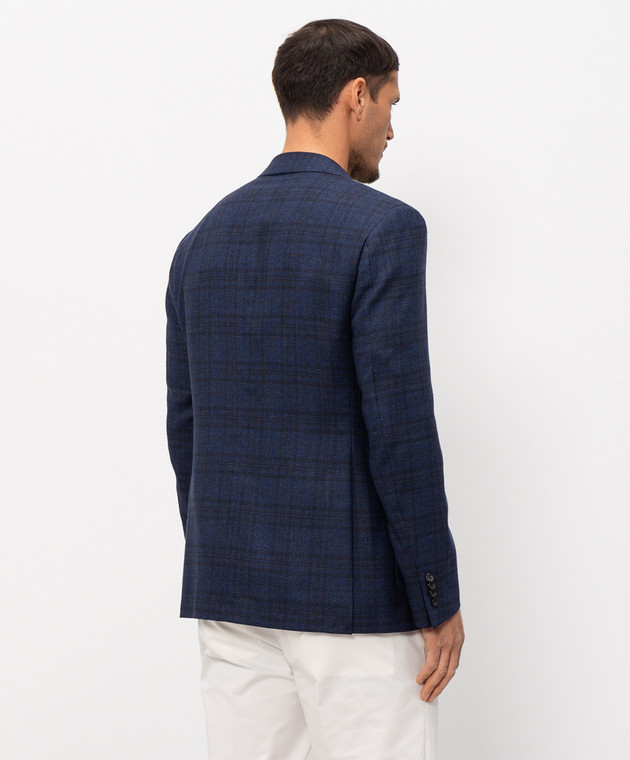 Canali Синій піджак із шовку та вовни в клітинку CF0030323275 зображення 4
