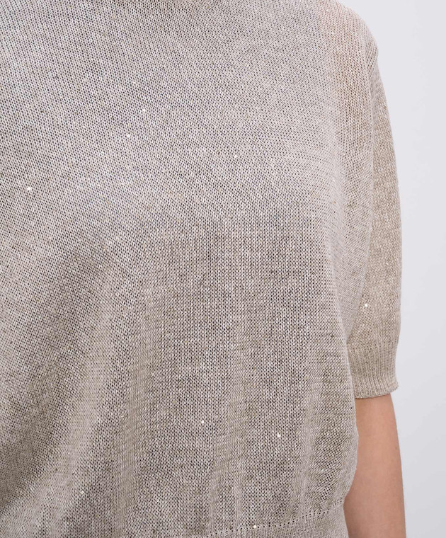 Brunello Cucinelli Бежевый топ из льна с пайетками MDT746400 изображение 5