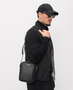 Kiton Чорна шкіряна сумка з фактурним логотипом UBA0112N01269
