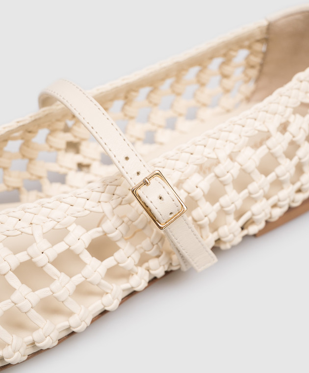 Babe Pay Pls Шкіряні балетки кольору айворі з плетінням BALETY зображення 5