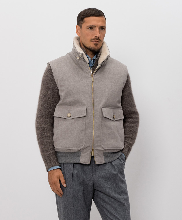 Brunello Cucinelli Сірий пуховий жилет з вовни MM4701624 зображення 3