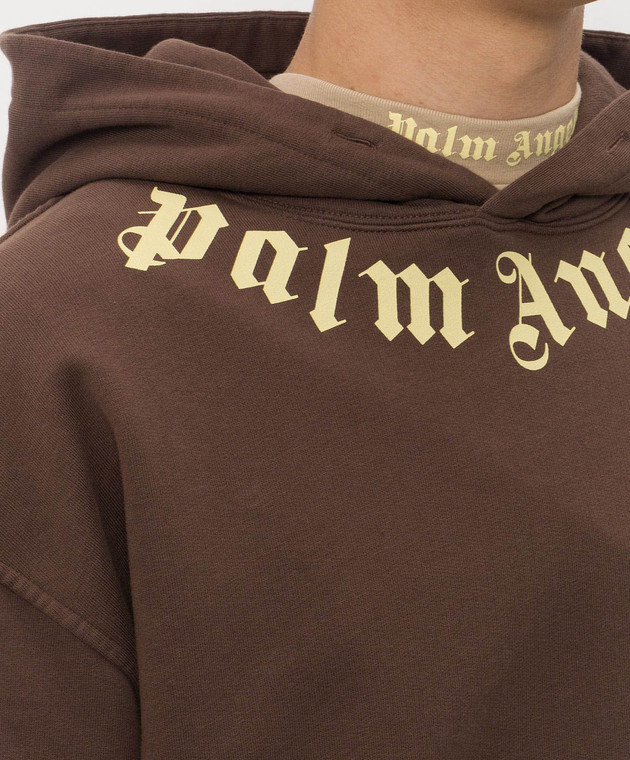 Palm Angels Коричневе худі з контрастним принтом логотипа PAMBB003FL001m зображення 5