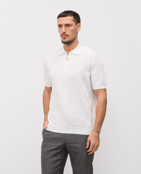 Stefano Ricci Белое поло с шелком в узор K818105P31F26171