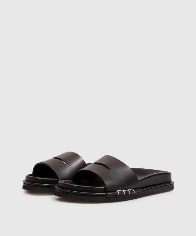 JW Anderson Черные кожаные шлепанцы Fussbett SL0017LA0232 изображение 2