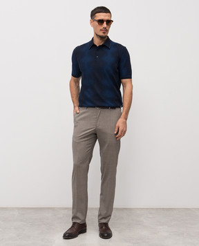 Stefano Ricci Синее поло с шелком в узор K818105P13F26171